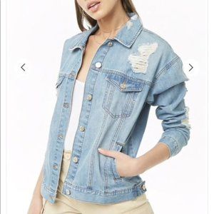 Forever 21 Distressed Ripped Denim Jacket